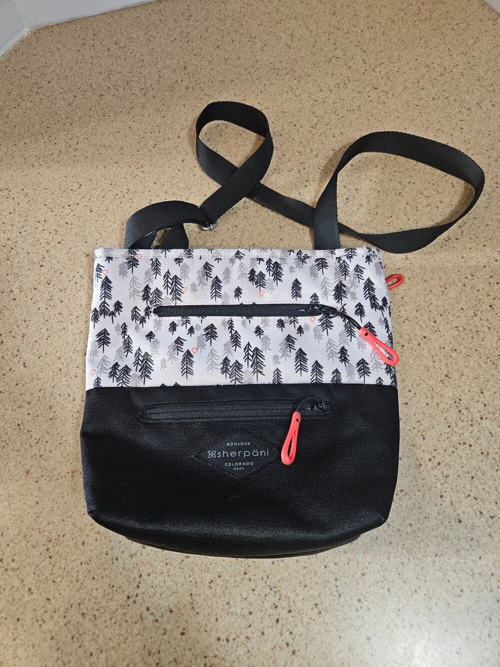 Sherpani Pica Crossbody Bag Black & White Pine Tree Print